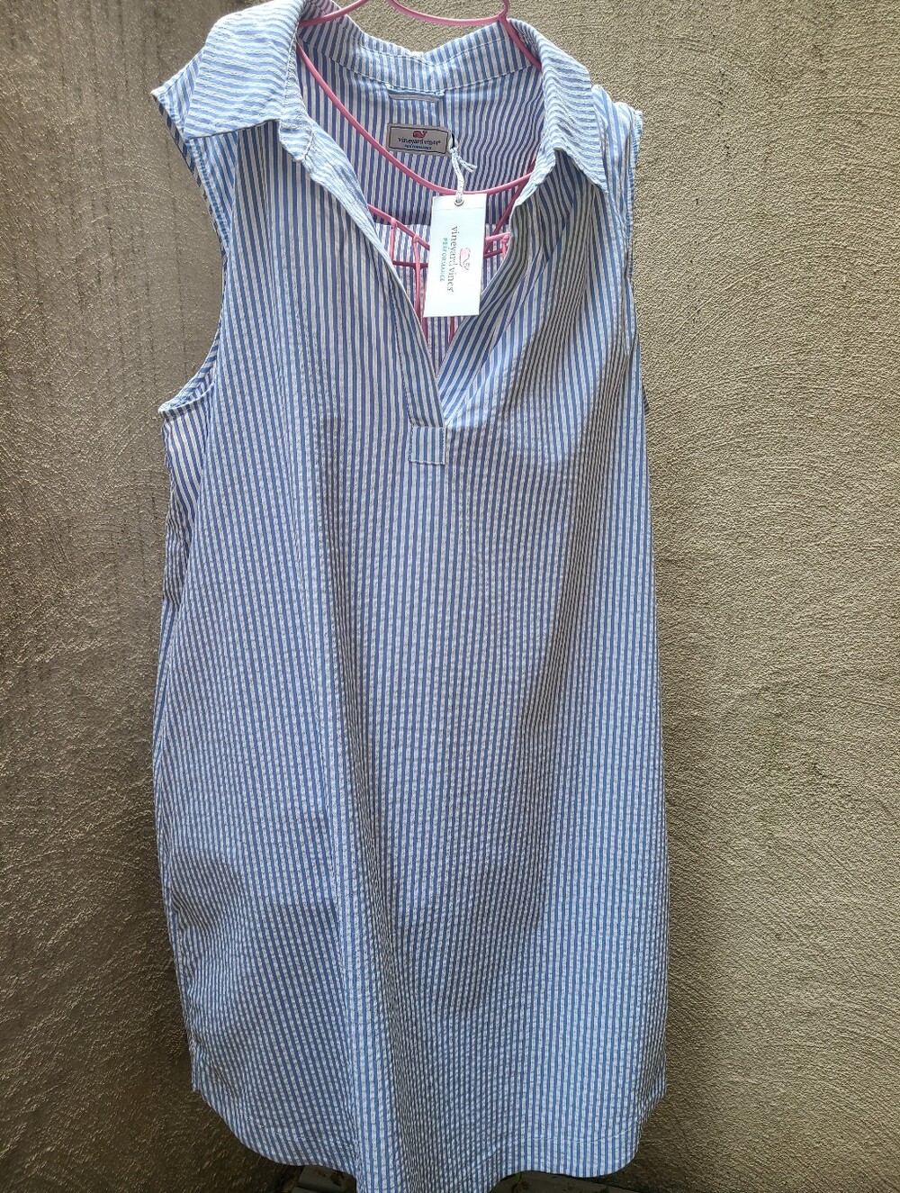 Vineyard Vines Blue Lucaya Seersucker Sleeveless Tunic Dress Coverup XL NWT